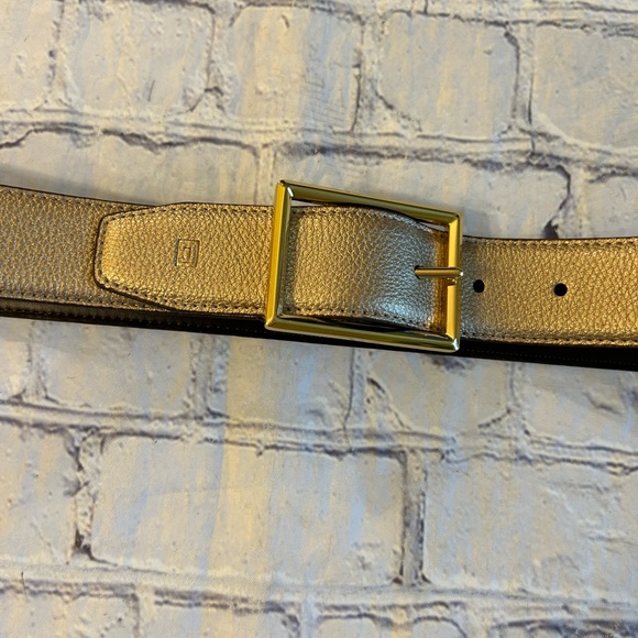 GOLD PEBBLE GRAIN NON LEATHER SHINY GOLD TON BUCKLE WOMENS BELT - Picture 7 of 9